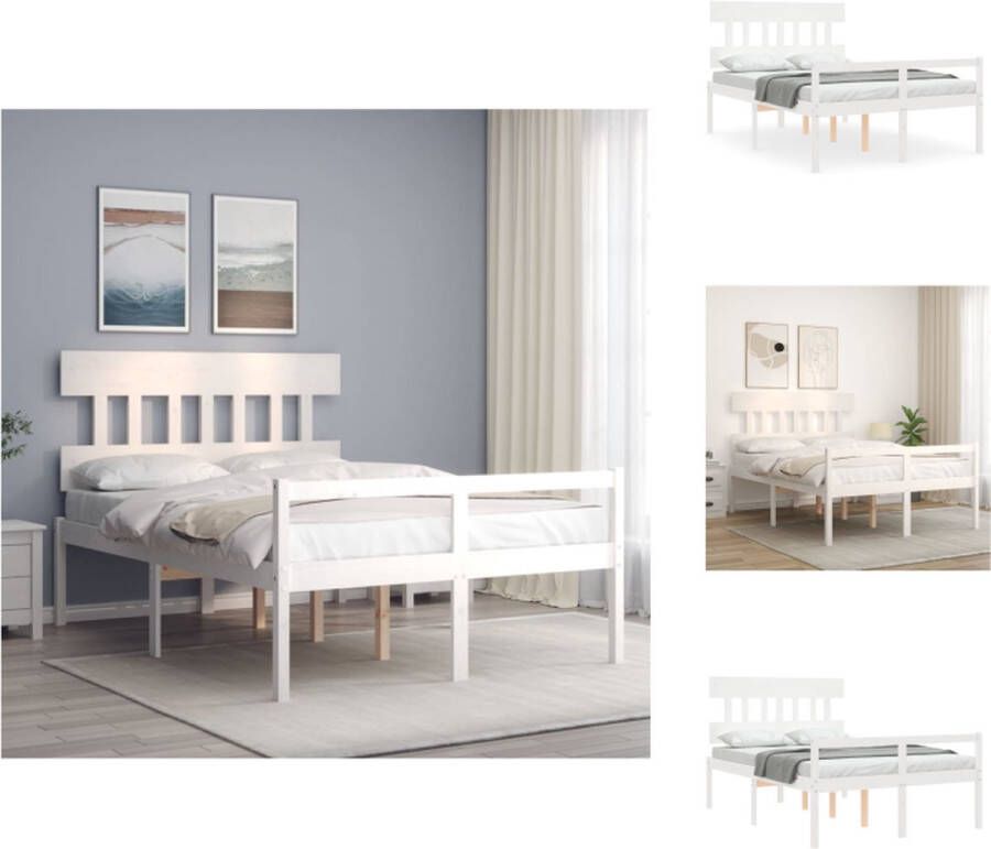 VidaXL Seniorenbed Seniorenbedden Senioren Bed Bedframe Seniorenbed met hoofdbord massief hout wit 140x200 cm - Foto 3