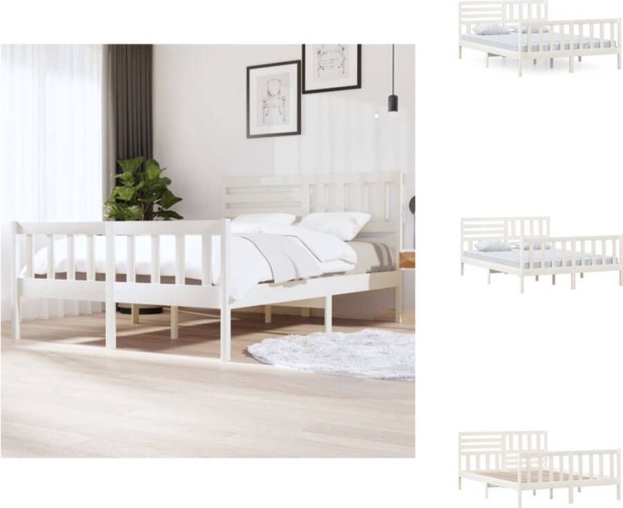 VidaXL Bedframe Bedframes Tweepersoonsbed Bed Bedframe massief hout wit 150x200 cm 5FT King Size