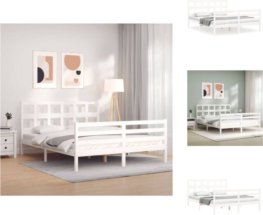 VidaXL Bedframe Grenenhout Wit 205.5 x 165.5 x 100 cm Multiplex lattenbodem Bed