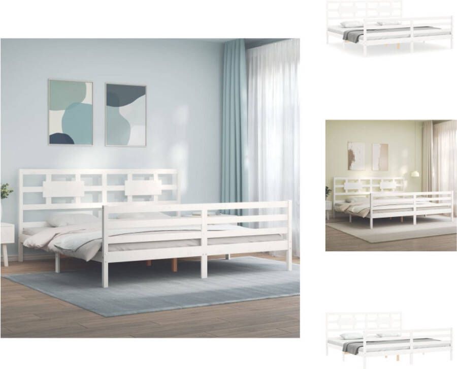 VidaXL Bedframe Grenenhout Wit 205.5 x 185.5 x 100 cm Multiplex Lattenbodem Matras niet inbegrepen Bed