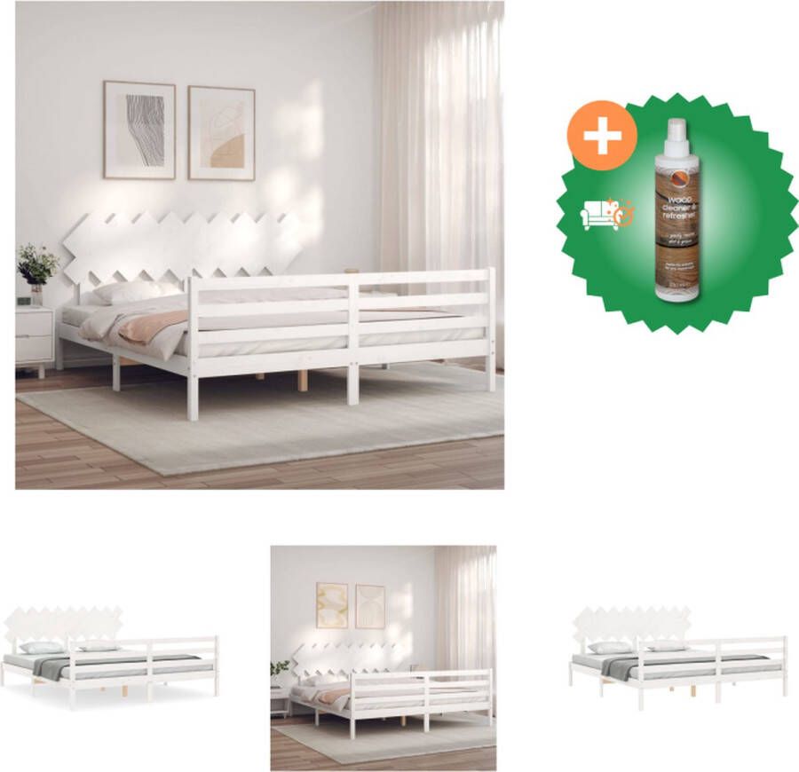 VidaXL Bedframe Grenenhout Wit 205.5 x 185.5 x 81 cm Multiplex Lattenbodem Functioneel hoofd- en voeteneinde Bed Inclusief Houtreiniger en verfrisser