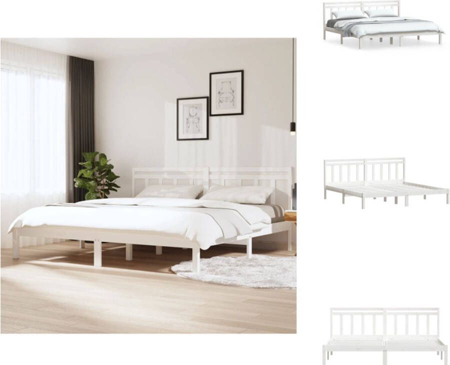 VidaXL Bedframe Grenenhout Wit 205.5 x 206 x 100 cm Geschikt voor 200 x 200 cm matras Bed
