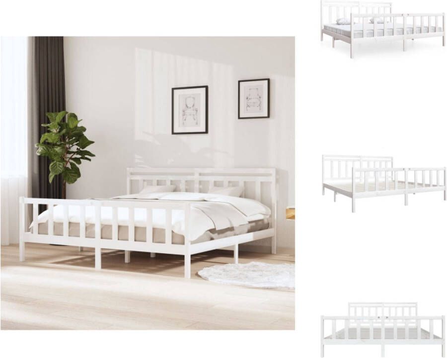VidaXL Bedframe Grenenhout Wit 205.5 x 206 x 100 cm Geschikt voor 200 x 200 cm matras Montage vereist Inclusief hoofdeind Bed