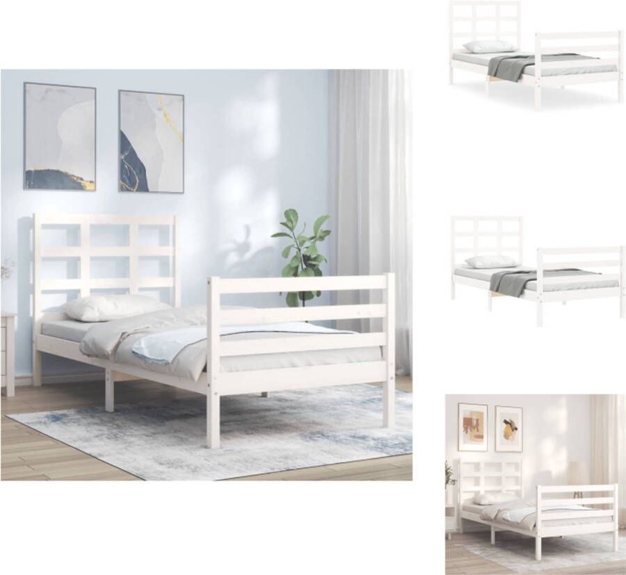 VidaXL Bedframe Bedframes Bed Eenpersoonsbed Bedframe met hoofdbord massief hout wit 90x200 cm - Foto 2