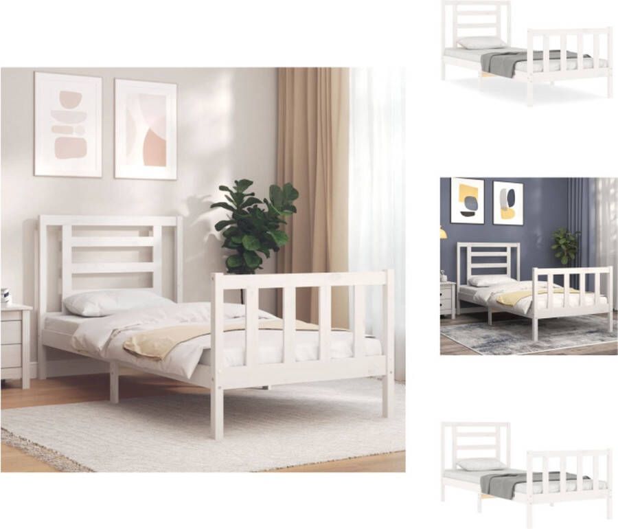 VidaXL Bedframe Massief Grenenhout Bed Afmeting- 205.5 x 95.5 x 100 cm Ken- Multiplex lattenbodem Kleur- wit Montage vereist Bed - Foto 3
