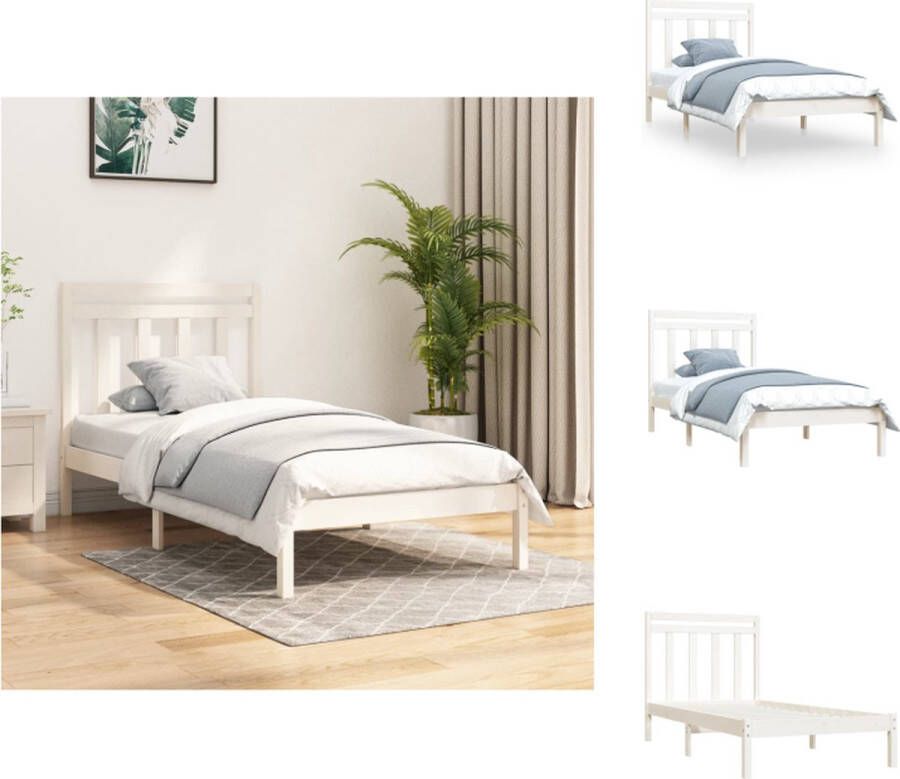 VidaXL Bedframe Grenenhout Wit 205.5 x 95.5 x 31 cm 90 x 200 cm Bed