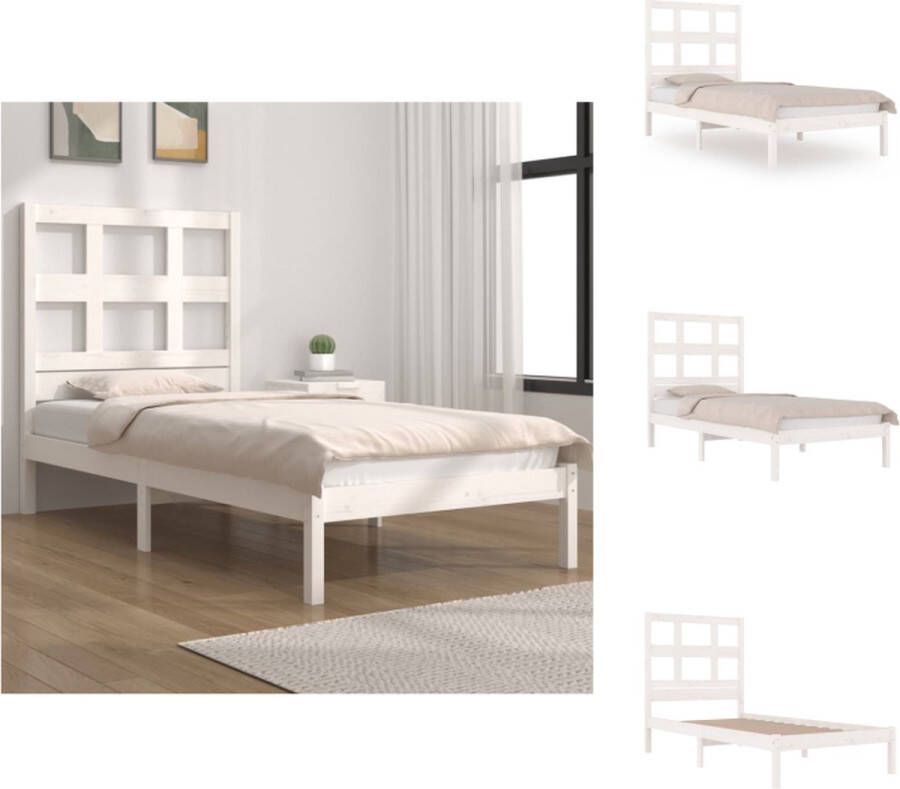 VidaXL Bedframe Grenenhout Wit 205.5 x 95.5 x 31 cm Inclusief Hoofdeind Geschikt voor matras 90 x 200 cm Bed - Foto 7