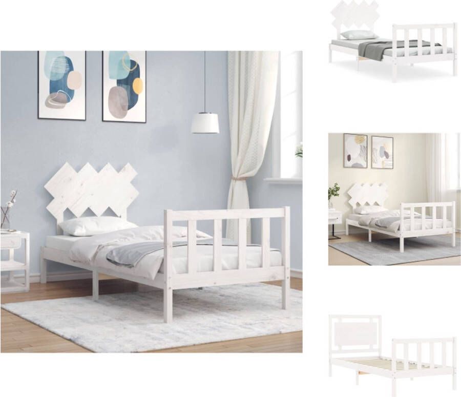 VidaXL Massief grenenhouten bedframe Wit 205.5 x 95.5 x 81 cm Multiplex lattenbodem Geschikt voor 90 x 200 cm matras Montage vereist Bed - Foto 2