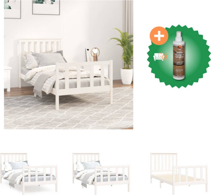 VidaXL Bedframe Grenenhout Wit 205.5 x 96 x 101 cm Rustieke uitstraling zonder matras Inclusief handleiding Bed Inclusief Houtreiniger en verfrisser