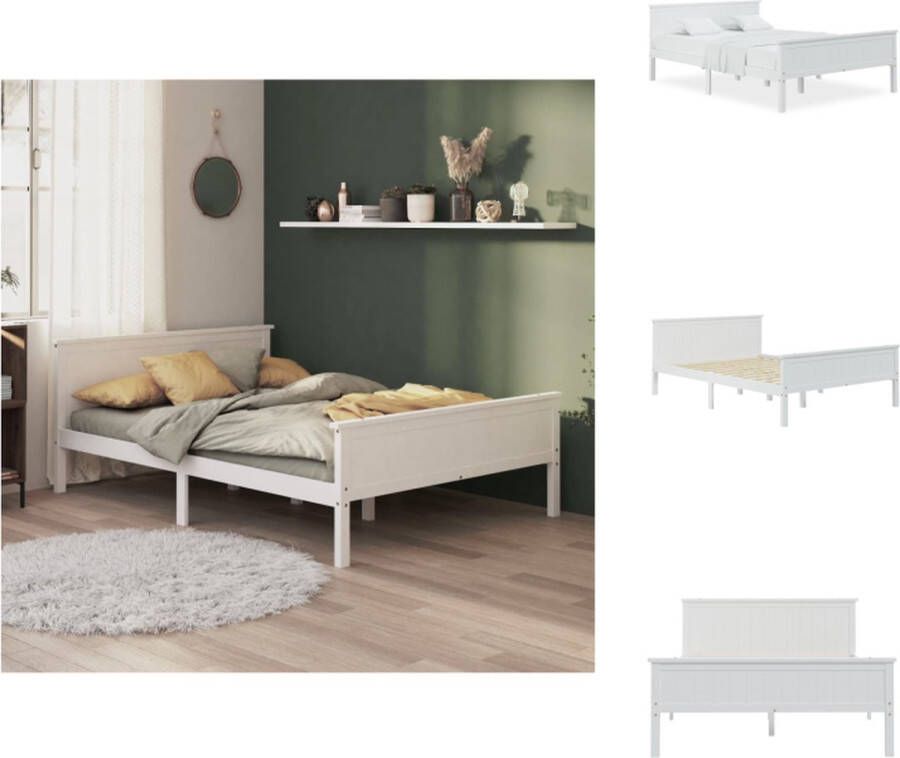VidaXL Bedframe Bedframes Houten Bedframe Bed Bedframe massief grenenhout wit 160x200 cm - Foto 2