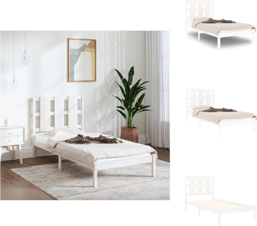 VidaXL Bedframe Grenenhout Wit 205.5 x 95.5 x 31 cm Inclusief Hoofdeind Geschikt voor matras 90 x 200 cm Bed - Foto 6