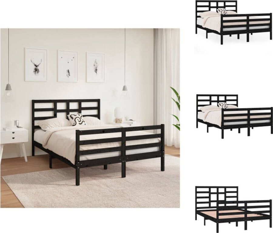 VidaXL Bedframe Grenenhout Zwart 140x190 cm Stabiel en Stijlvol Inclusief Hoofdeind en Voeteneind Montage vereist Bed