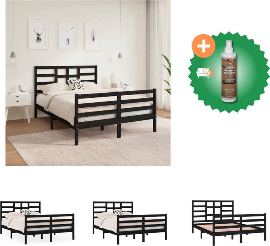 vidaXL Bedframe Grenenhout Zwart 140x190 cm Stabiel en Stijlvol Inclusief Hoofdeind en Voeteneind Montage vereist Bed Inclusief Houtreiniger en verfrisser