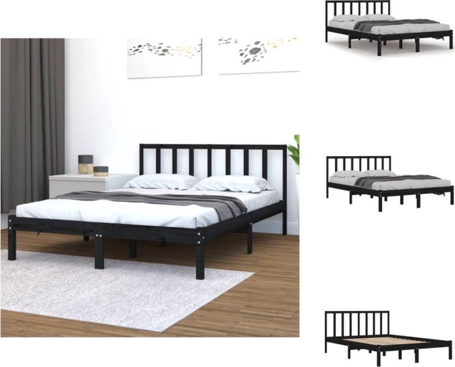 VidaXL Bedframe Grenenhout Zwart 195.5 x 126 x 100 cm Geschikt voor matras 120 x 190 cm (4FT Small Double) Bed