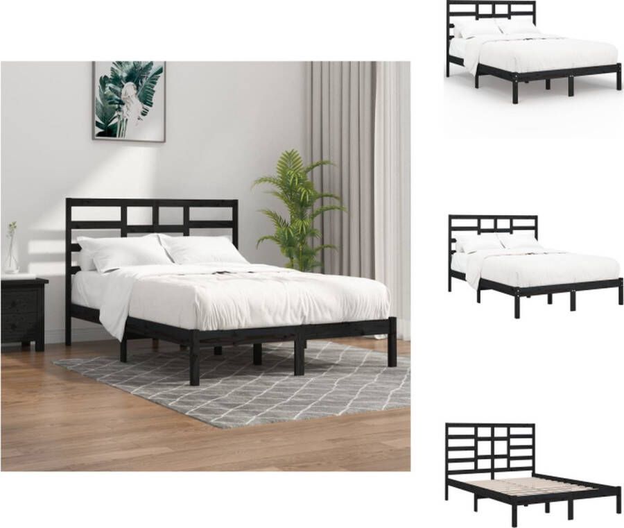 VidaXL Bedframe Grenenhout Zwart 195.5 x 126 x 104 cm Geschikt voor matras 120 x 190 cm Stabiel en comfortabel Bed