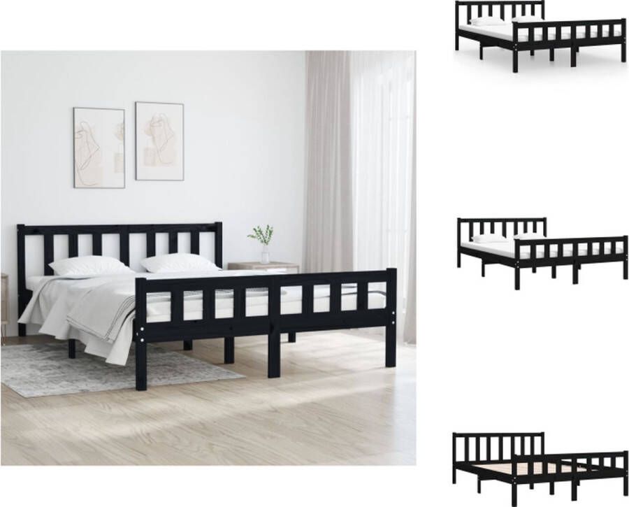 vidaXL Bedframe Grenenhout Zwart 195.5 x 140.5 x 69.5 cm 135 x 190 cm (4FT6 Double) Montage vereist Bed