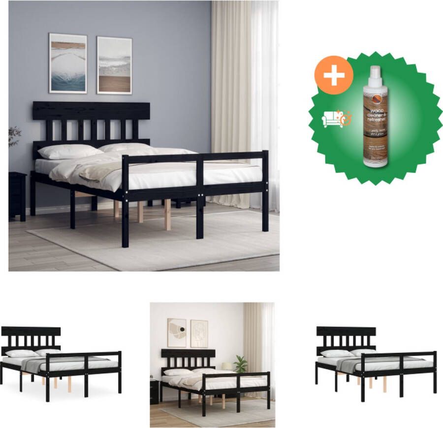 VidaXL Bedframe Grenenhout Zwart 195.5 x 140.5 x 81 cm Multiplex lattenbodem Bed Inclusief Houtreiniger en verfrisser