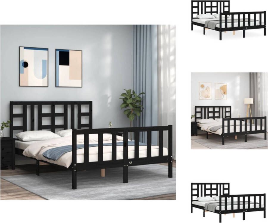 VidaXL Bedframe Bedframes Bed Tweepersoonsbed Bedframe met hoofdbord massief hout zwart 140x190 cm - Foto 6