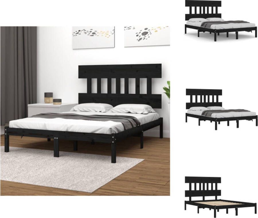 VidaXL Bedframe Grenenhout Zwart 195.5 x 145.5 x 31 cm Tijdloos ontwerp Bed