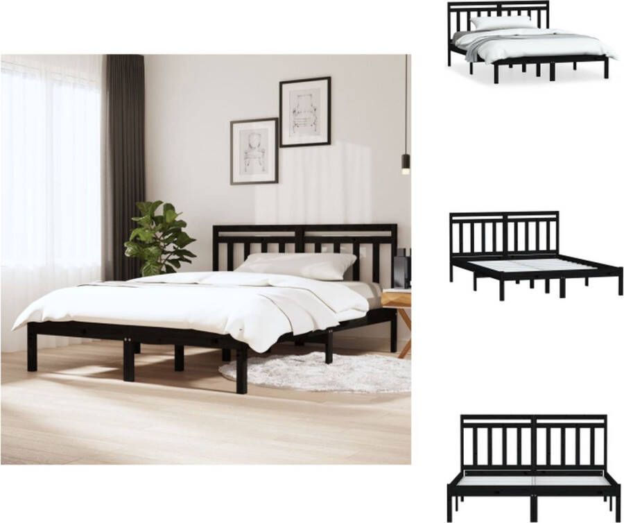 VidaXL Bedframe Grenenhout Zwart 195.5 x 146 x 100 cm Geschikt voor 140 x 190 cm matras Montage vereist Inclusief hoofdeind Bed - Foto 2