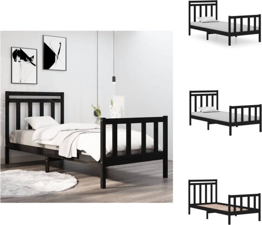 VidaXL Bedframe Grenenhout Zwart 195.5 x 96 x 100 cm Geschikt voor 90 x 190 cm matras Stevig en stabiel Bed - Foto 8