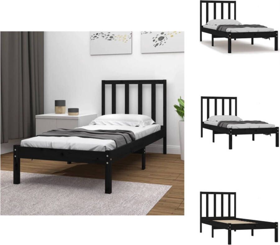 VidaXL Bedframe Grenenhout Zwart 195.5 x 96 x 100 cm 90 x 190 cm (3FT Single) Bed