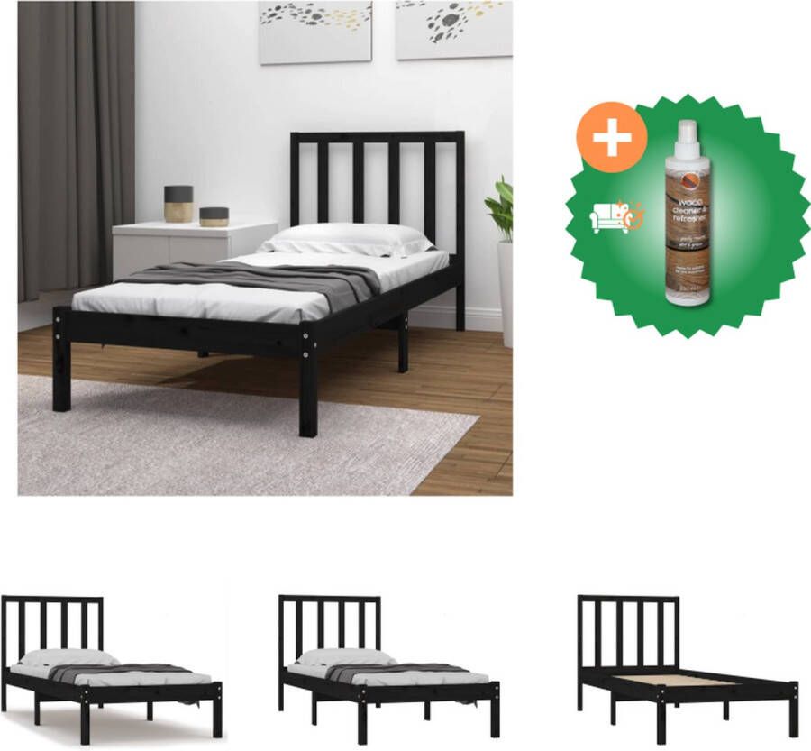 VidaXL Bedframe Grenenhout eenpersoons 193.5 x 94 x 9 cm multiplex lattenbodem zwart geschikt voor 90x190cm matras (3FT Single) Bed Inclusief Houtreiniger en verfrisser - Foto 2
