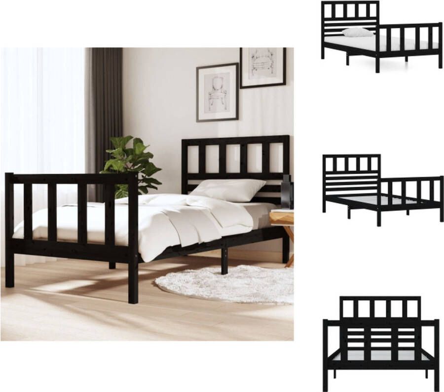 VidaXL Bedframe Grenenhout Zwart 195.5 x 96 x 100 cm Geschikt voor 90 x 190 cm matras Stevig en stabiel Bed