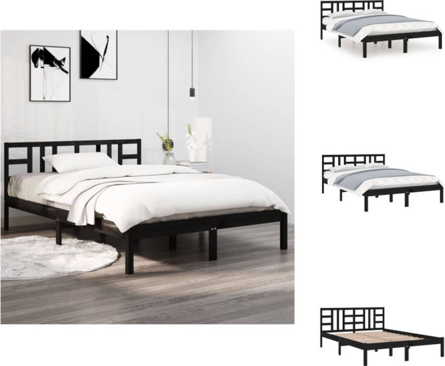 VidaXL Bedframe Grenenhout Zwart 195.5x125.5x31 cm Multiplex Lattenbodem 120x190 cm Matras Inclusief Hoofdeind Montage Vereist Bed - Foto 2