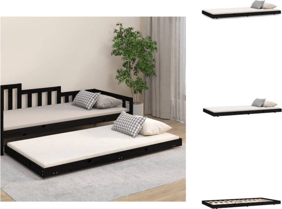 VidaXL Bedframe Grenenhout Zwart 203.5 x 94 x 13 cm Wieltjes Geschikt voor 90 x 200 cm matras Bed