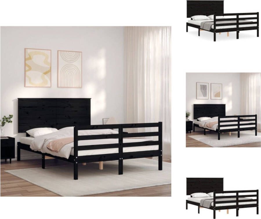 VidaXL Bedframe Grenenhout Zwart 205.5 x 125.5 x 82.5 cm Multiplex lattenbodem Bed