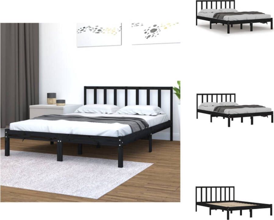 VidaXL Bedframe Bedframes Bed Bedbodem Bedframe massief grenenhout zwart 120x200 cm - Foto 2