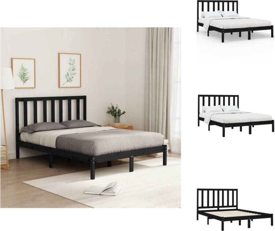 VidaXL Bedframe Grenenhout Zwart 205.5 x 126 x 100 cm Hoogwaardig materiaal Stevig en stabiel frame Comfortabele ondersteuning Tijdloos ontwerp Bed