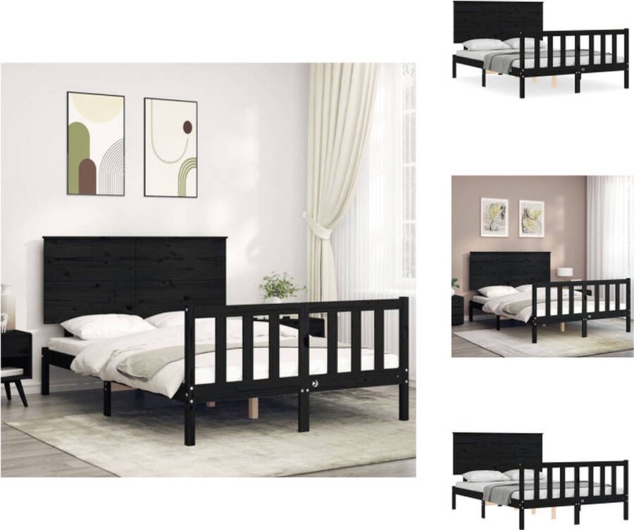 VidaXL Bedframe Grenenhout Zwart 205.5 x 145.5 x 82.5 cm Geschikt voor matras van 140 x 200 cm Montage vereist Bed