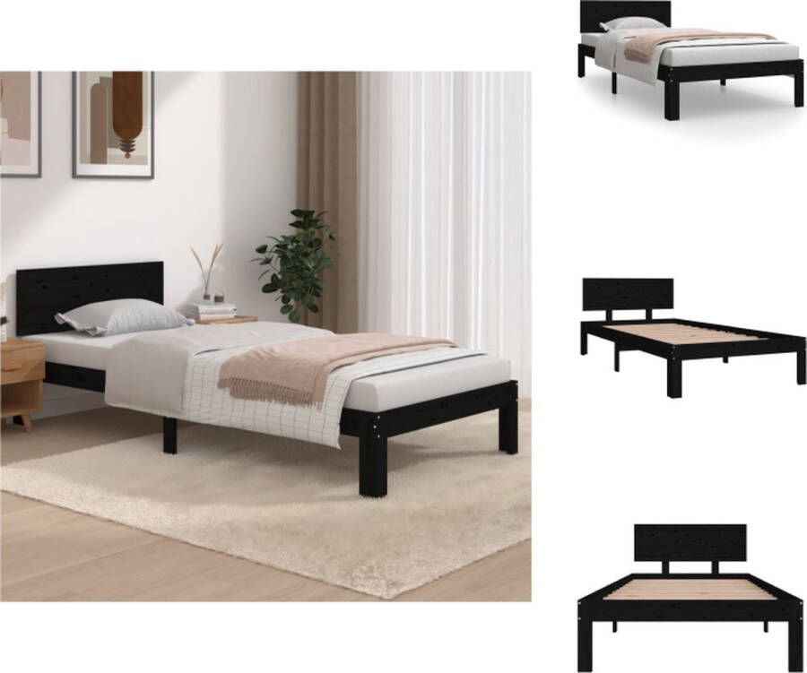VidaXL Bedframe Grenenhout Zwart 205.5 x 93.5 x 69.5 cm Stevige lattenbodem Comfortabel hoofdeinde Geschikt voor 90 x 200 cm matras Montage vereist Bed - Foto 5