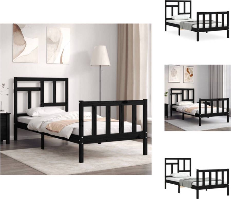 VidaXL Massief Grenenhouten Bedframe Zwarte kleur 205.5 x 95.5 x 100 cm Multiplex Lattenbodem Functioneel hoofd- en voeteneinde Montage vereist Bed - Foto 2