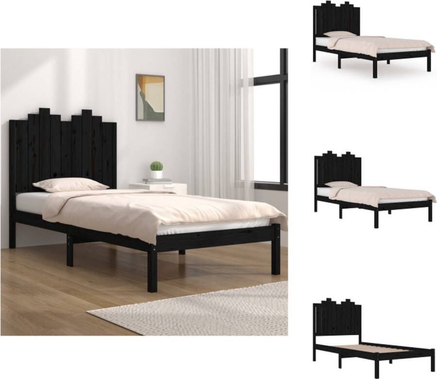 VidaXL Bedframe Grenenhout Zwart 75 x 190 cm Hoogwaardig massief hout Bed
