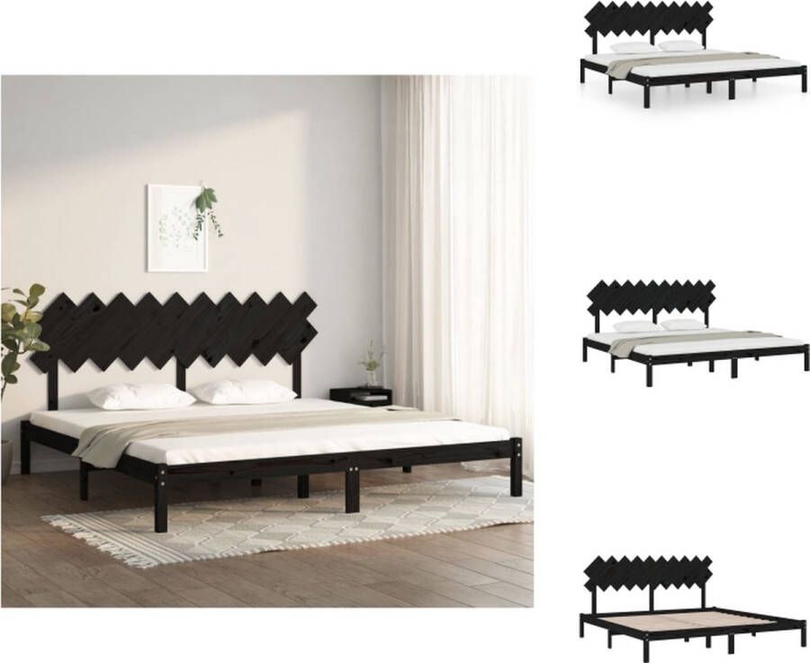 VidaXL Bedframe Grenenhout Zwarte kleur 205.5 x 205.5 x 31 cm Stevige lattenbodem Comfortabel hoofdeinde Geschikt voor 200 x 200 cm matras Bed
