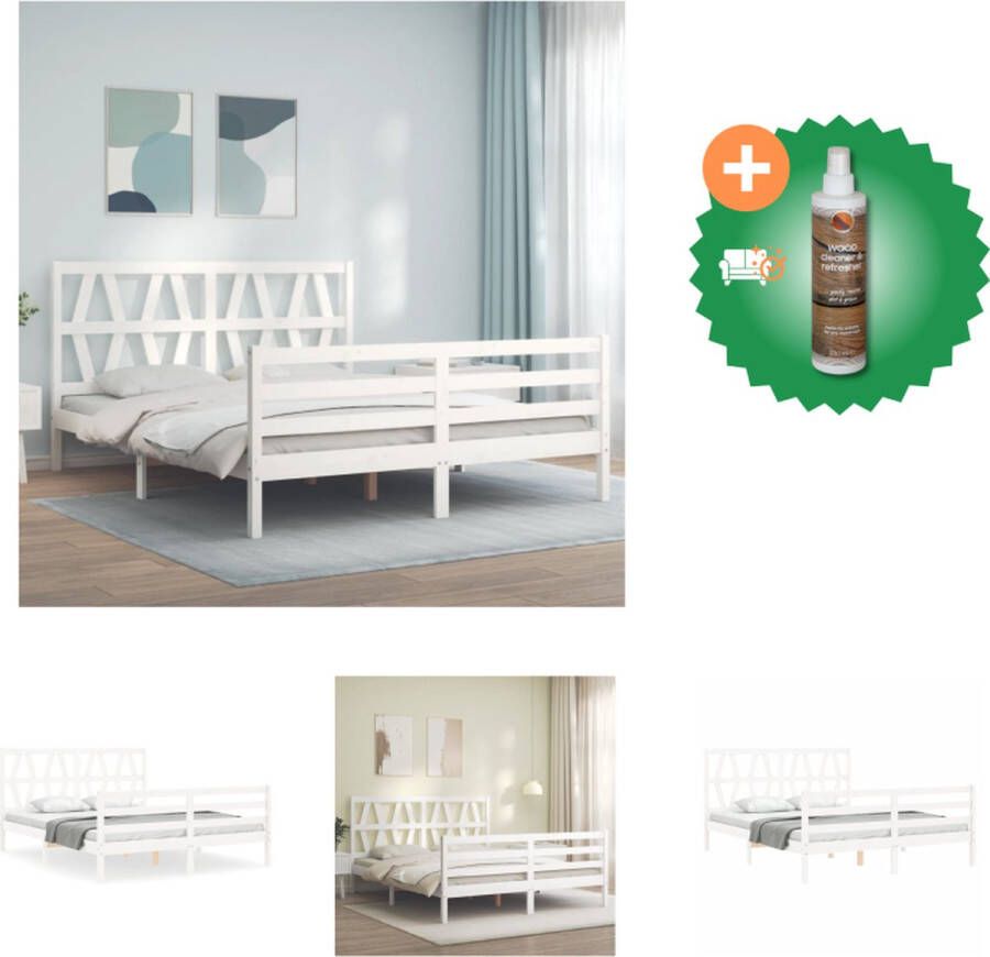 VidaXL Bedframe Grenenhouten 205.5 x 155.5 x 100 cm Wit 150 x 200 cm Montage vereist Bed Inclusief Houtreiniger en verfrisser