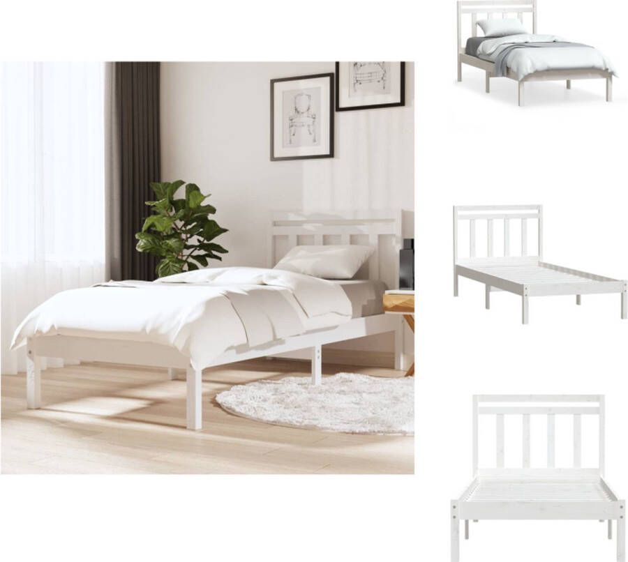 VidaXL Bedframe Bedframes Eenpersoonsbed Bed Bedframe massief grenenhout wit 90x200 cm - Foto 2