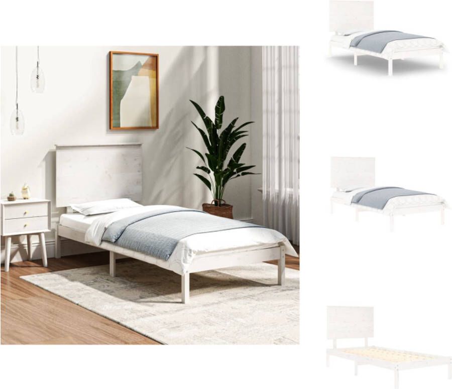 VidaXL Bedframe Bedframes Bed Bedbodem Bedframe zonder matras massief grenenhout wit 90x200 cm - Foto 2