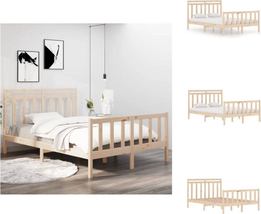 VidaXL Houten Bedframe Massief grenenhout Multiplex lattenbodem 195.5 x 145.5 x 31 cm Geschikt voor 140 x 190 cm matras Montage vereist Bed - Foto 8