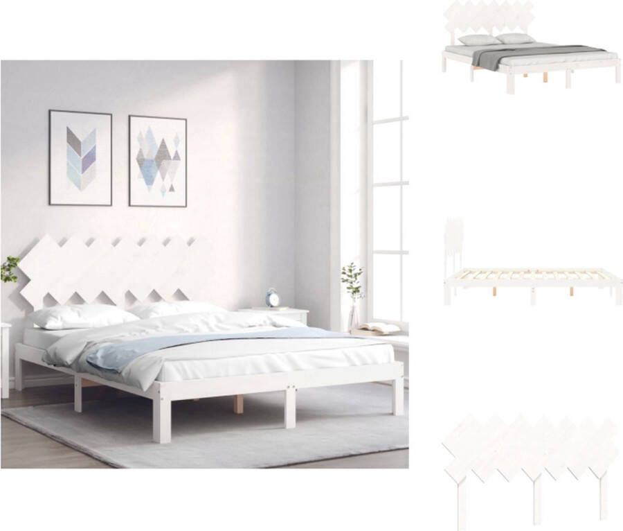 VidaXL Bedframe Bedframes Bed Tweepersoonsbed Bedframe zonder matras massief grenenhout wit 140x200 cm - Foto 2
