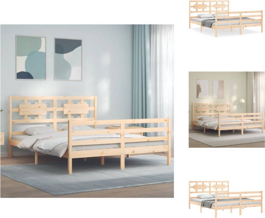 VidaXL Bedframe Grenenhouten Bedframe 205.5 x 155.5 x 100 cm Multiplex lattenbodem Functioneel hoofd- en voeteneinde Geen matras Bed