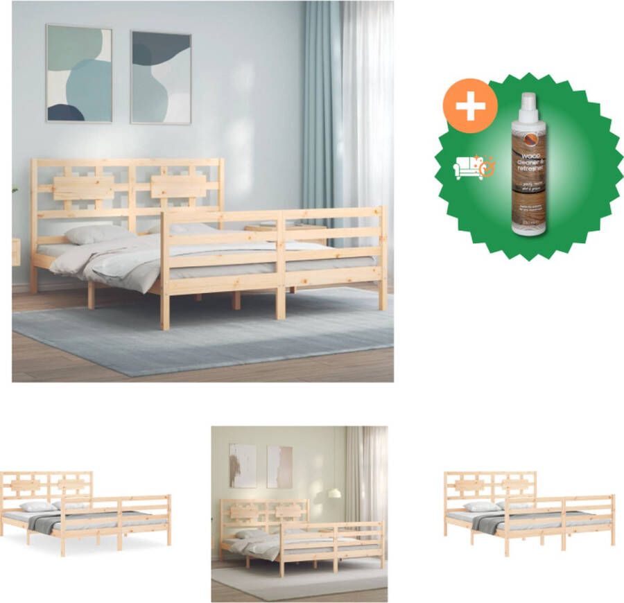 VidaXL Bedframe Grenenhouten Bedframe 205.5 x 155.5 x 100 cm Multiplex lattenbodem Functioneel hoofd- en voeteneinde Geen matras Bed Inclusief Houtreiniger en verfrisser