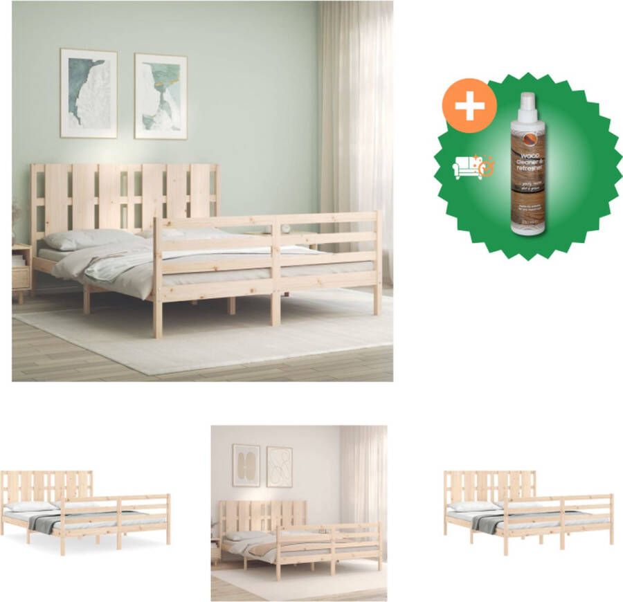 VidaXL Bedframe Grenenhouten Bedframe 205.5 x 165.5 x 100 cm Onbehandeld Bed Inclusief Houtreiniger en verfrisser