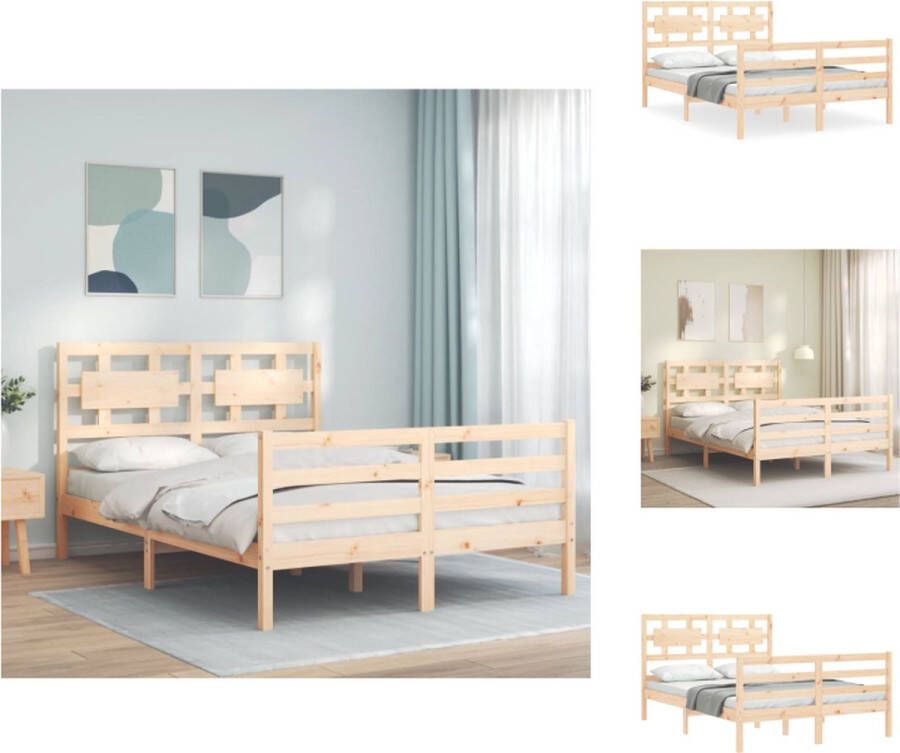 VidaXL Bedframe Bedframes Bed Tweepersoonsbed Bedframe met hoofdbord massief hout 140x200 cm - Foto 2