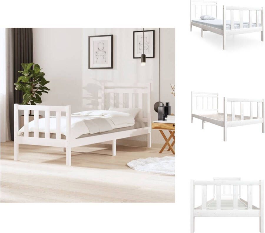 VidaXL Bedframe Bedframes Bed Bedbodem Bedframe zonder matras massief grenenhout wit 90x200 cm - Foto 11