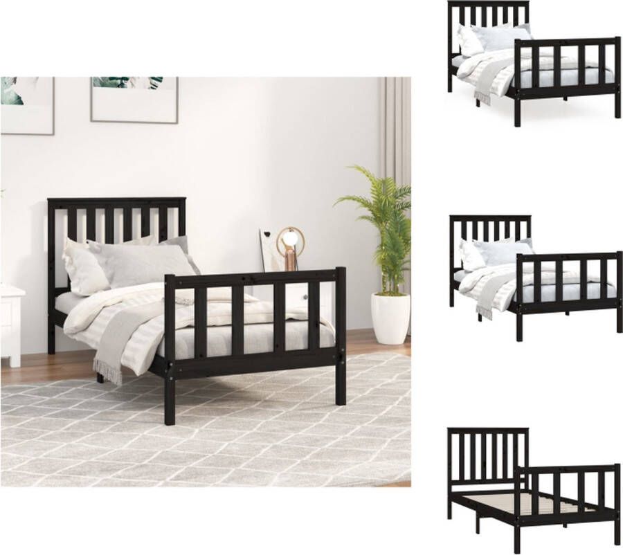 VidaXL Bedframe Bedframes Eenpersoonsbed Bed Bedframe met hoofdbord massief grenenhout zwart 90x200 cm - Foto 2