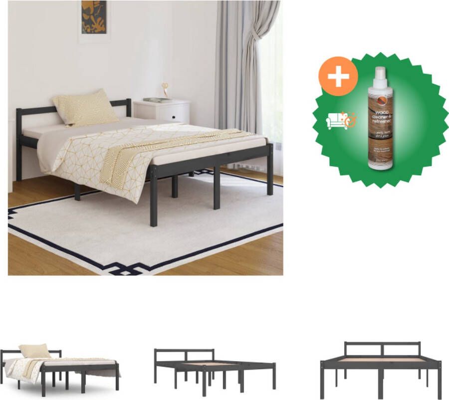 VidaXL Houten Bedframe Grijs 195.5 x 141 x 100 cm Massief Grenenhout Bed Inclusief Houtreiniger en verfrisser - Foto 2